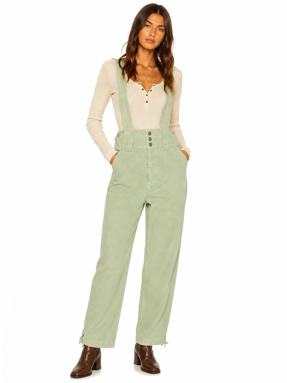 Anthropologie Sage Green Suspender Overalls Pants Size 8